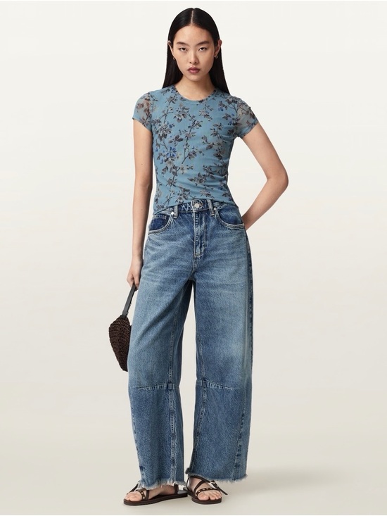 All Saints Tops - All Saints Ellie Mesh Tee in Vine Lake Blue